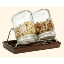 kiemglas 2x500ml met houder en druppelschaal antraciet