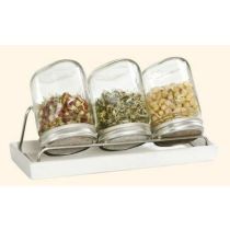 kiemglas 3x750ml met houder en druppelschaal wit