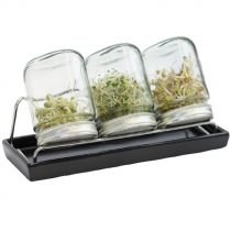 kiemglas 3x750ml met houder en druppelschaal antraciet